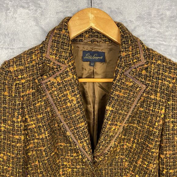 Luisa Spagnoli Tweed Brown Blazer Jacket Size 42 Old Money Office Career - Picture 2 of 8